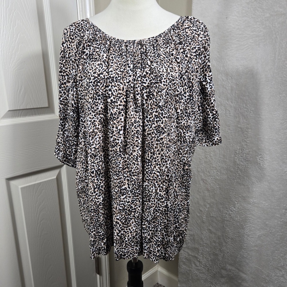 Old Navy Women 2X Animal Print Blouse Top Pullover 3/4 Sleeve Plus Size Mobwife‎